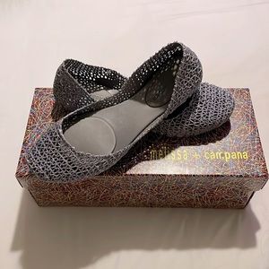 Melissa + campana grey glitter flats brand new never worn still in box